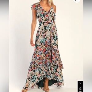 Radiant Hunter Green Floral Print Chiffon Maxi Dress